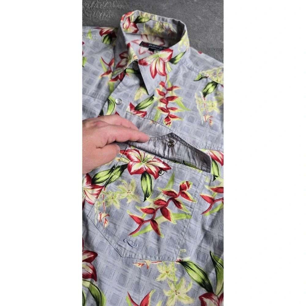 Roper Western Shirt Mens Medium Gray Floral Short Sleeve Hawiian Resort